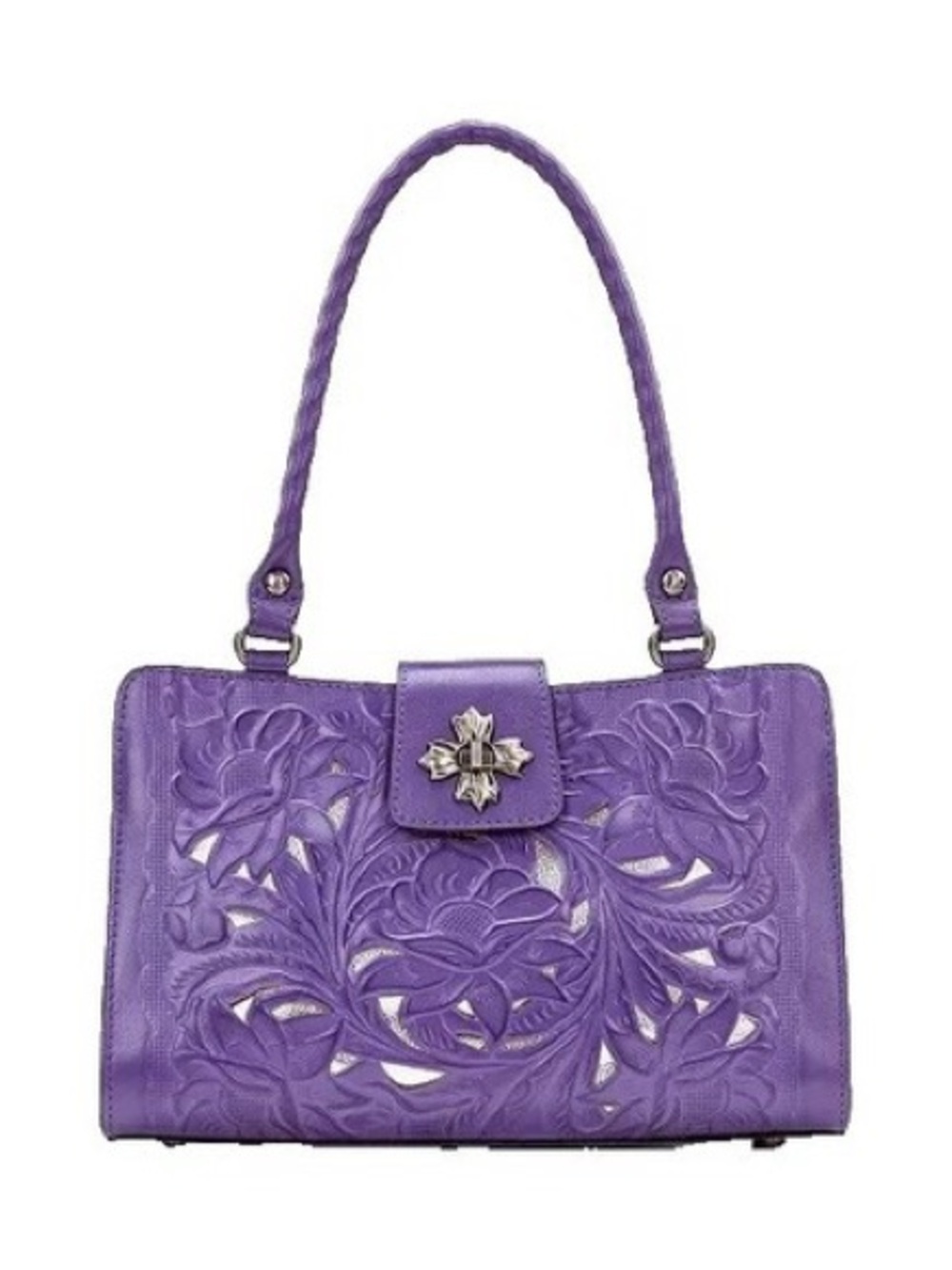 Patricia Nash Purple Floral Tooled Leather Shoulder Bag